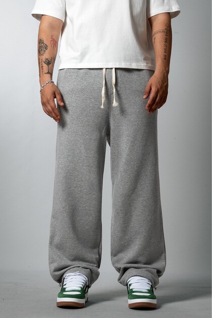 Gray Raw Wide Leg Men's Sweatpants with Stoppers Summer Sweatpants
