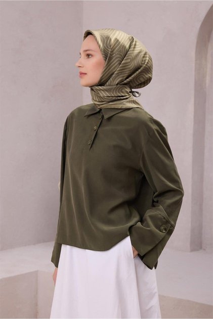 GEOMETİK DESEN İPEK EŞARP 4209D (TWILL) HAKİ - 82