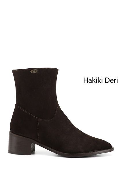 Women's Brown Suede Zippered Pointed Toe Genuine Leather Boots