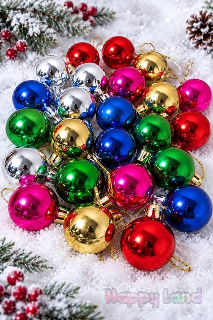 Christmas Pine Tree Ornament Colored Ball 3 Cm 12 Pieces
