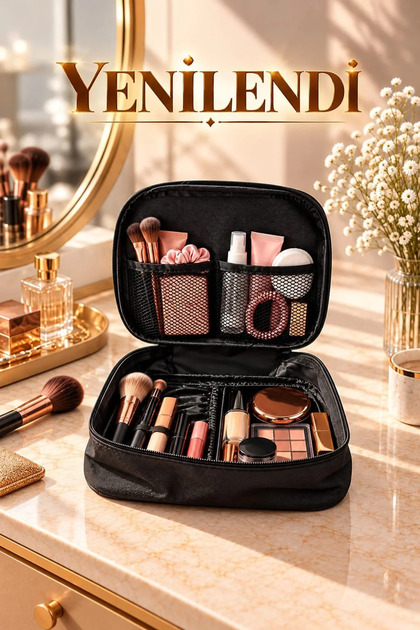 Black 4 Compartment Makeup Bag Cosmetic Makeup Suitcase Set| Care Travel Makeup Cosmetic Organizer
