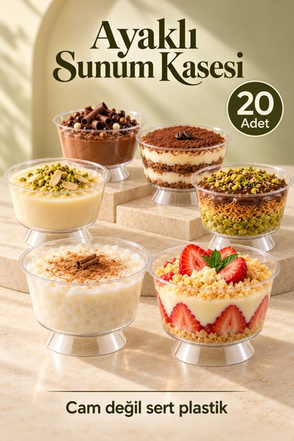 20'Lİ Plastik Kase Ayaklı Magnolia Tatlı Sunum Bardağı Mika Magnolya Kasesi (CAM DEĞİLDİR)