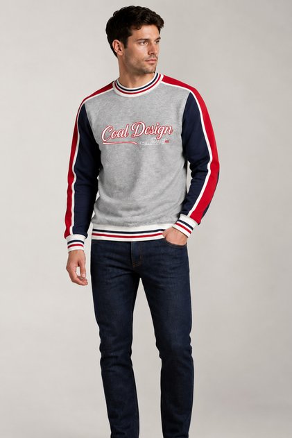 Erkek Detaylı Renk Bloklu Sıfır Yaka Sweatshirt