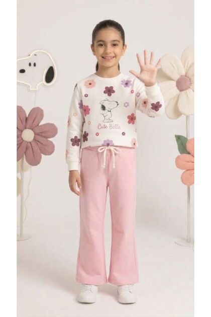 Girls' Cute Belle Floral Printed Long Sleeve Tracksuit Sweatshirt Set