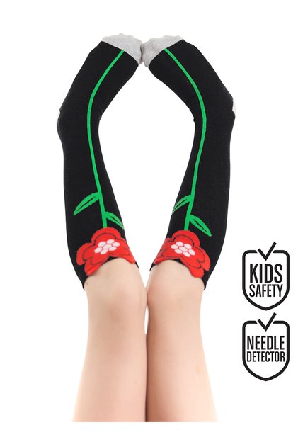 Poppy Floral Girl's Knee Socks Black
