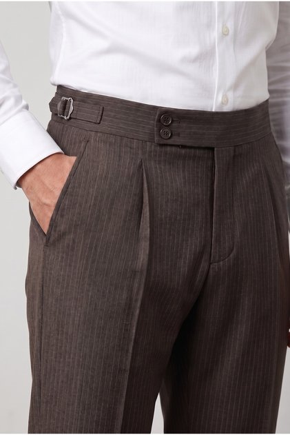 Striped Old Money Pleated Lycra Fabric Trousers