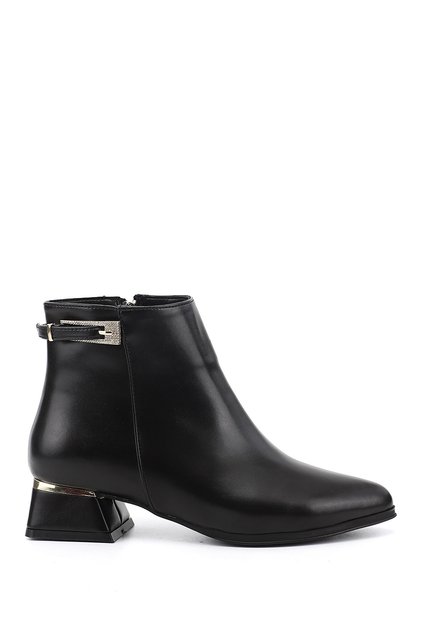 Women's Black Zippered Thick Heeled Boots
