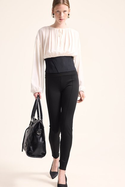 Slim Fit Elastic Waistband Leggings with Front Stitching Detail I9750Ax26Wn