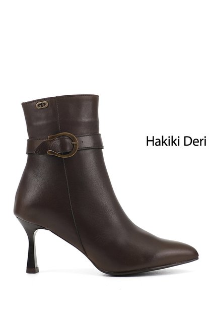 Women's Brown Zippered Pointed Toe Genuine Leather Boots