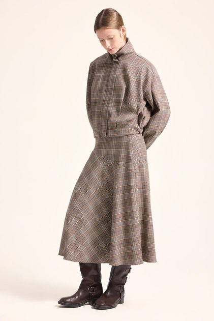 Asymmetrical Cut Plaid Patterned Midi A-Line Skirt I9693Ax26Wn