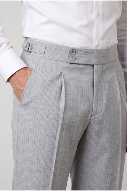Striped Old Money Pleated Lycra Fabric Trousers