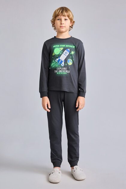 Regular Fit Glow-In-The-Dark Printed 2-Piece Pajama Set for Boys I1826A826Au