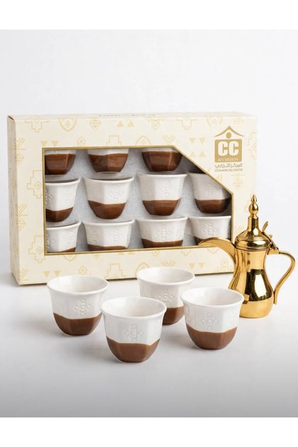 Saudi coffee cups, set of 12 pieces, with traditional touches, two colors, porcelain coffee cups