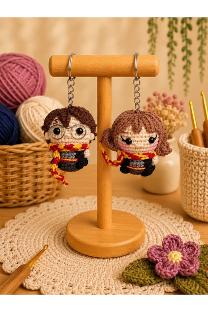 Amigurumi Knitted Keychain – Harry Potter & Hermione Granger Figure Set