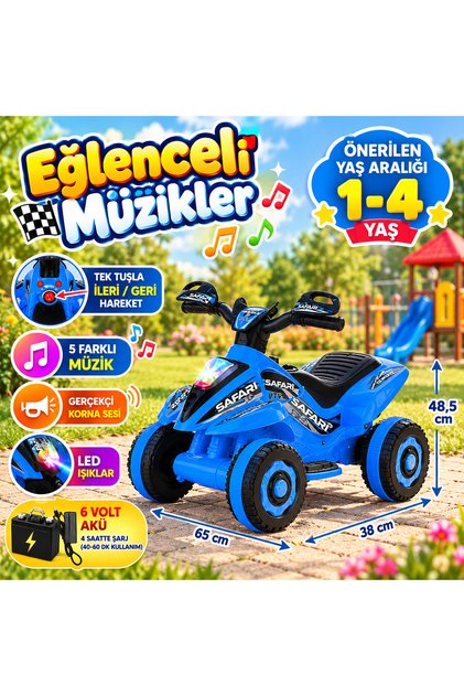 Akülü Safari Çocuk Atv Motoru 6V Led Işıklı ve Müzikli 2+Yaş