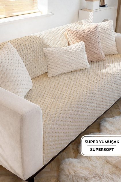 Soft Fur Sofa Cover 170X215 cm Soft Plush Non-Slip Base Sofa Cover Beige