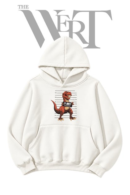 T-Rex Mugshot Pre-Printed White Hooded Sweatshirt (2-Ply)