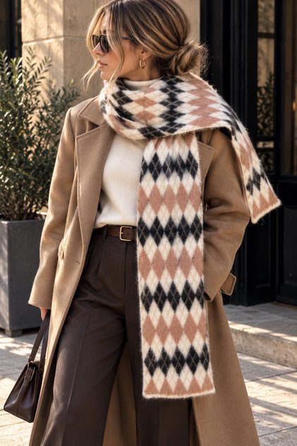 Ultra Soft Winter Scarf with a Diamond Pattern