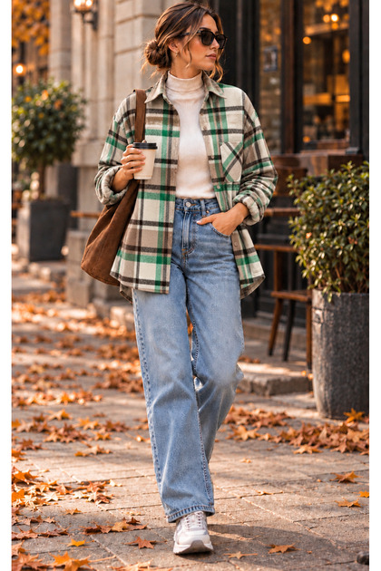 Kadın Oversize Ekose Oduncu Gömlek