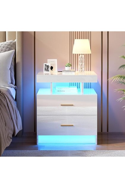 طاولة سرير ذكية مع محطة شحن وإضاءة LED لغرفة النوم