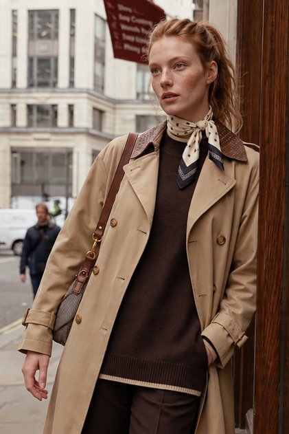 Contrast-Color Knit Sweater, Brown