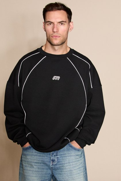 RIVEN Men's Long-Sleeve Black Piped Sweatshirt
