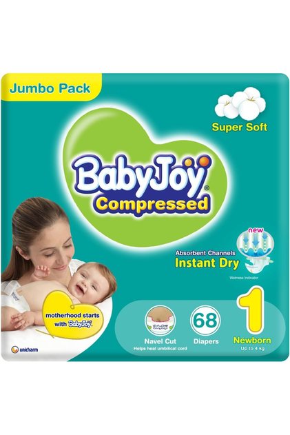 2X Compressed Diaper, Jumbo Pack New Born Size 1, Count 68, Up To 4 Kg