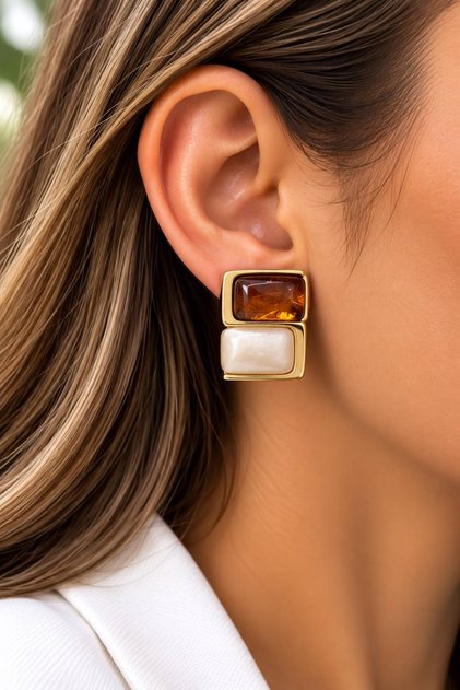 Gold-Framed Gemstone Earrings for Women