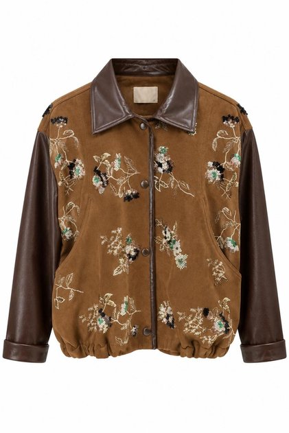 Premium Trend Embroidered Leather Jacket with Suede Details
