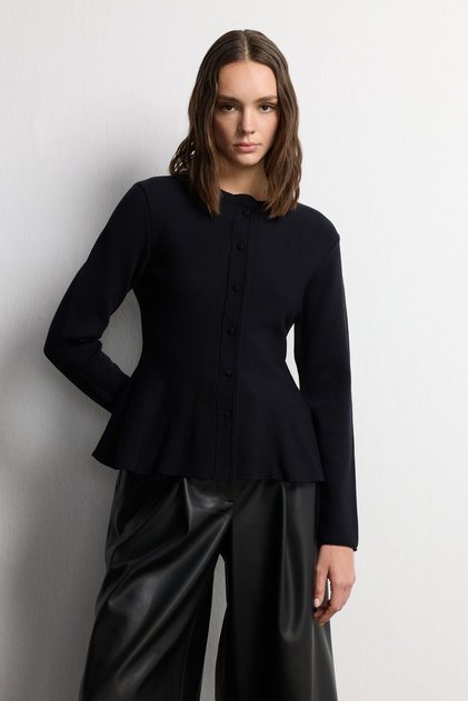 Uzun Kol Peplum Triko Bluz