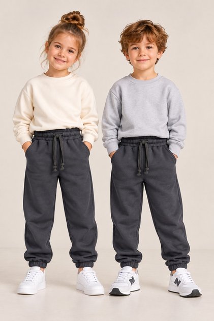 Kids' Girls' and Boys' School and Everyday Wear Unisex Jogger Pants, Anthracite, Elasticated Hem, Pockets, and Drawstrings, Ages 3–10