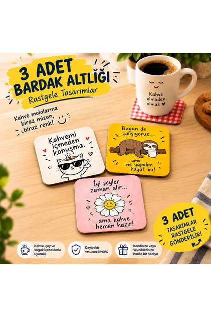 Humorous Coasters (Set of 3, Assorted)