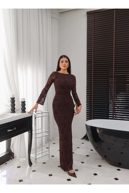 Backless Jacquard Tulle Dress