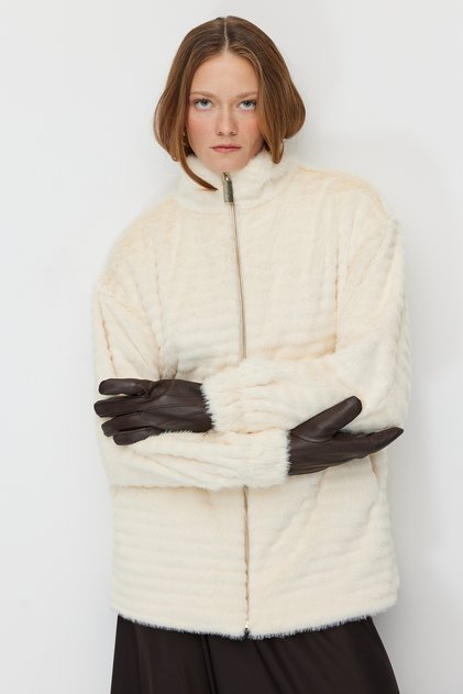 Women's Mock Neck Zipper Faux Fur Coat