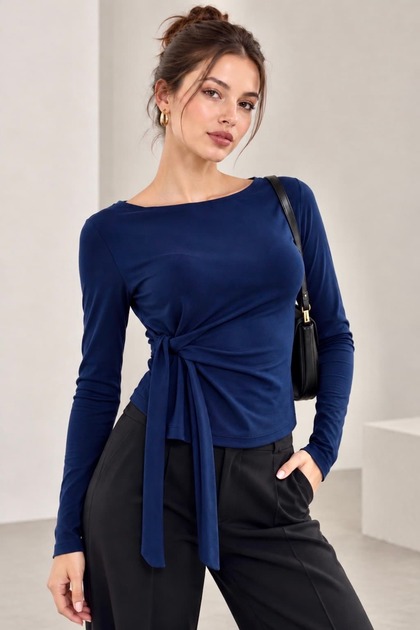 Women's Long-Sleeved Blouse with Tie-Detail MO0606