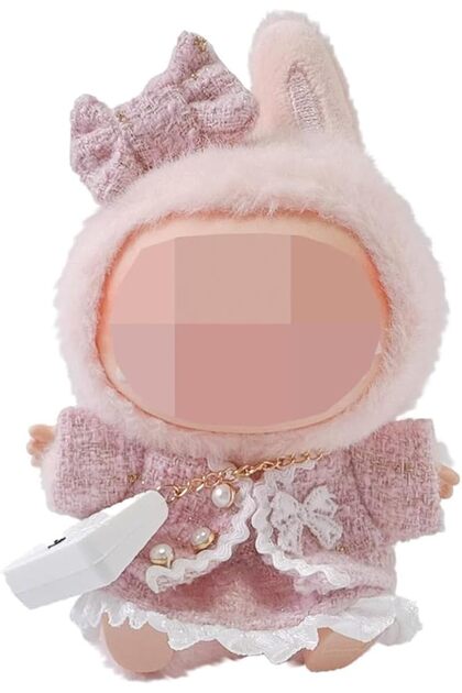 Doll Clothes Set, 17cm Plush Doll Outfit, Fabric, Lace Trim Dress-Up Play Accessories, Pink, 4 Pcs