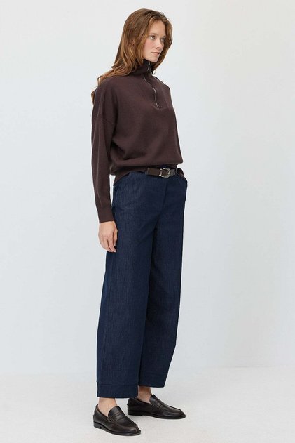 Women's Wide-Leg, Belted, Drapey Denim Pants