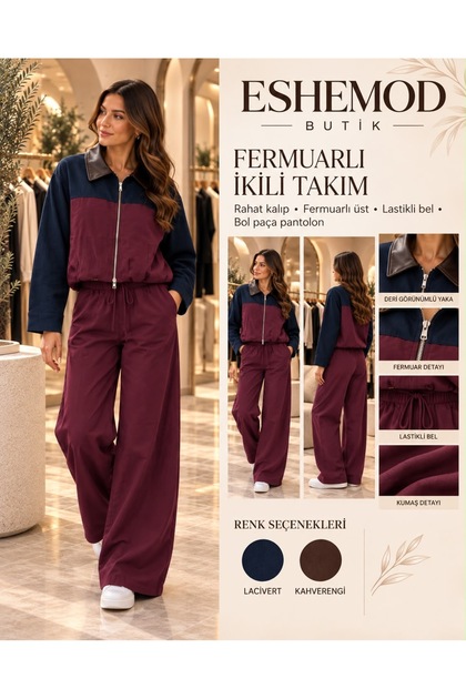 Deri yakalı kot takım