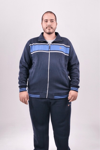 Plus-Size Men's 2XL–10XL 3-Ply Brushed Inside Corduroy Zipper-Front Mock Neck Wide-Leg Sweatsuit