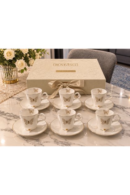 SET OF 6 BUTTERFLY COFFEE CUPS, WHITE