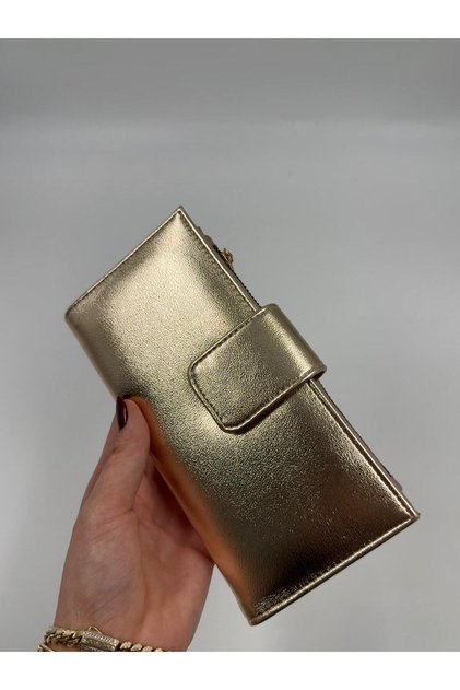 Large Glossy Leather Wallet with Phone Compartment