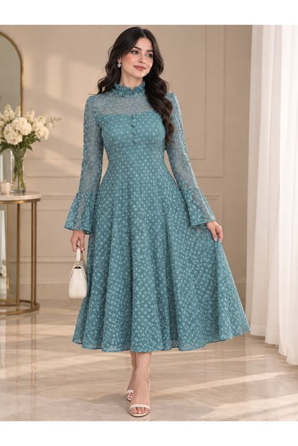Petrol Blue Elegant Midi Dress