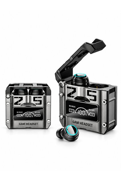 Căști Wireless M25 TWS Gaming cu Design Futurist, Iluminare LED, Latență Redusă și Mod Audio Dual | Afișaj Digital al Bateriei