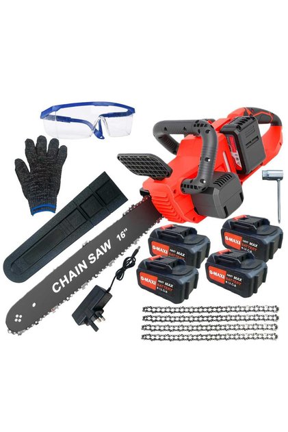 Electric Wood Saw Chainsaw Log Saw 16" with 4 Batteries 2500W Chainsaw (Assembly Required)