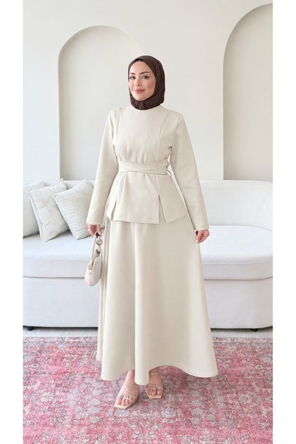 Women's Tie-Detail Scuba Skirt Set - Beige