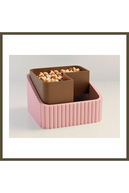 3D-Printed Pistachio Bowl - Dual-Chamber Shell Separator Serving Bowl - Pink-Brown BX