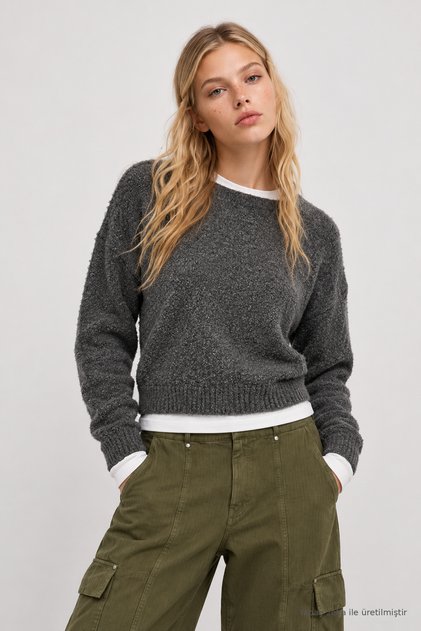 Soft-Textured Knit Sweater LCI0072 ANTHRACITE