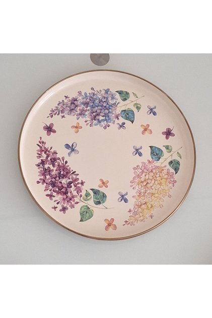 ENAMELED TEA SERVING TRAY, DECORATIVE ITEM, LILAC MODEL