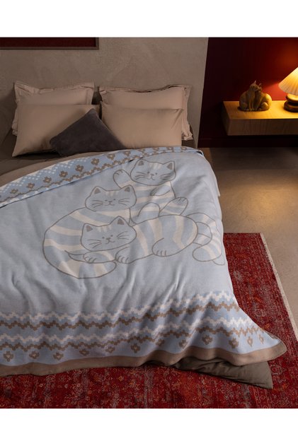 Orchid Single-Size Cotton Jacquard Blanket - Blue