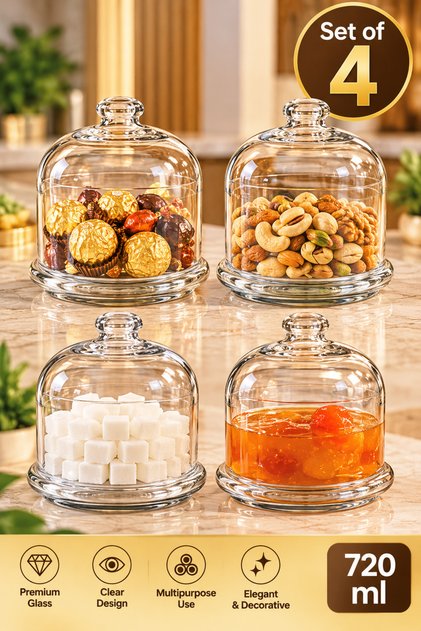 Glass Sugar Bowl with Lid Set of 4, 720ml Clear Glass Jam Bowl, Candy Jar & Chocolate Holder